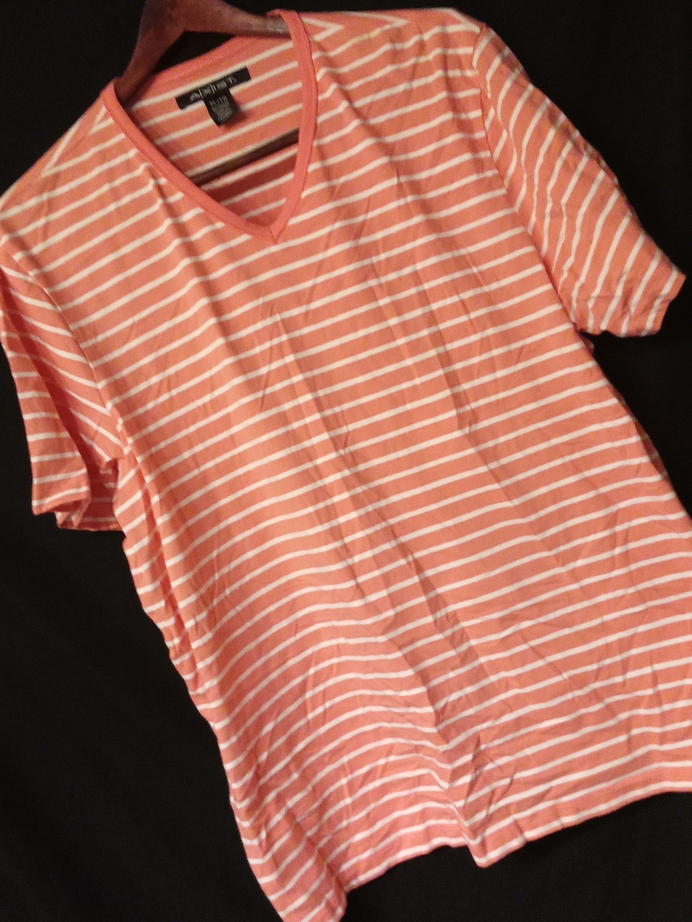 Axist Coral and White Striped V-Neck Tee